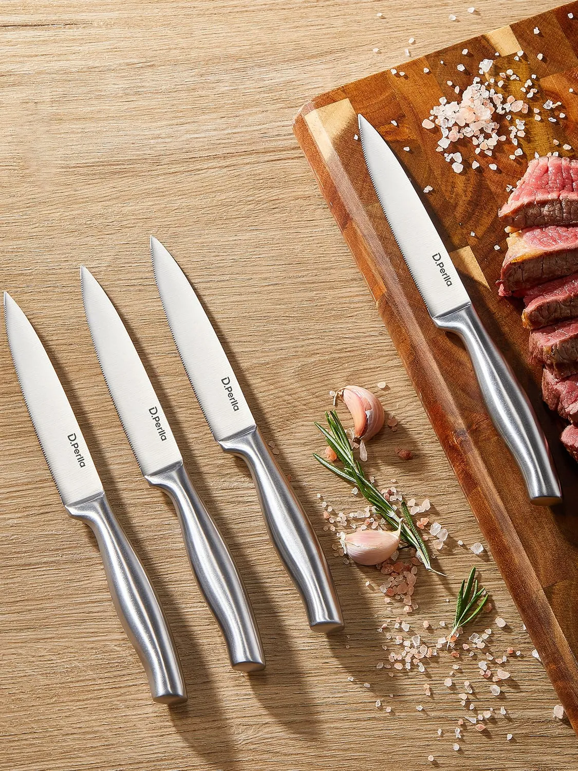 D.Perlla set coltelli bistecca 9 pezzi seghettati inox