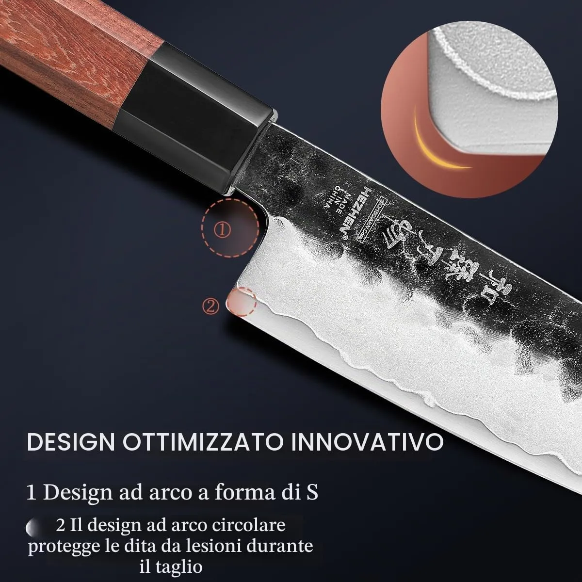 Hezhen Santoku coltello giapponese 14 cm stone wash