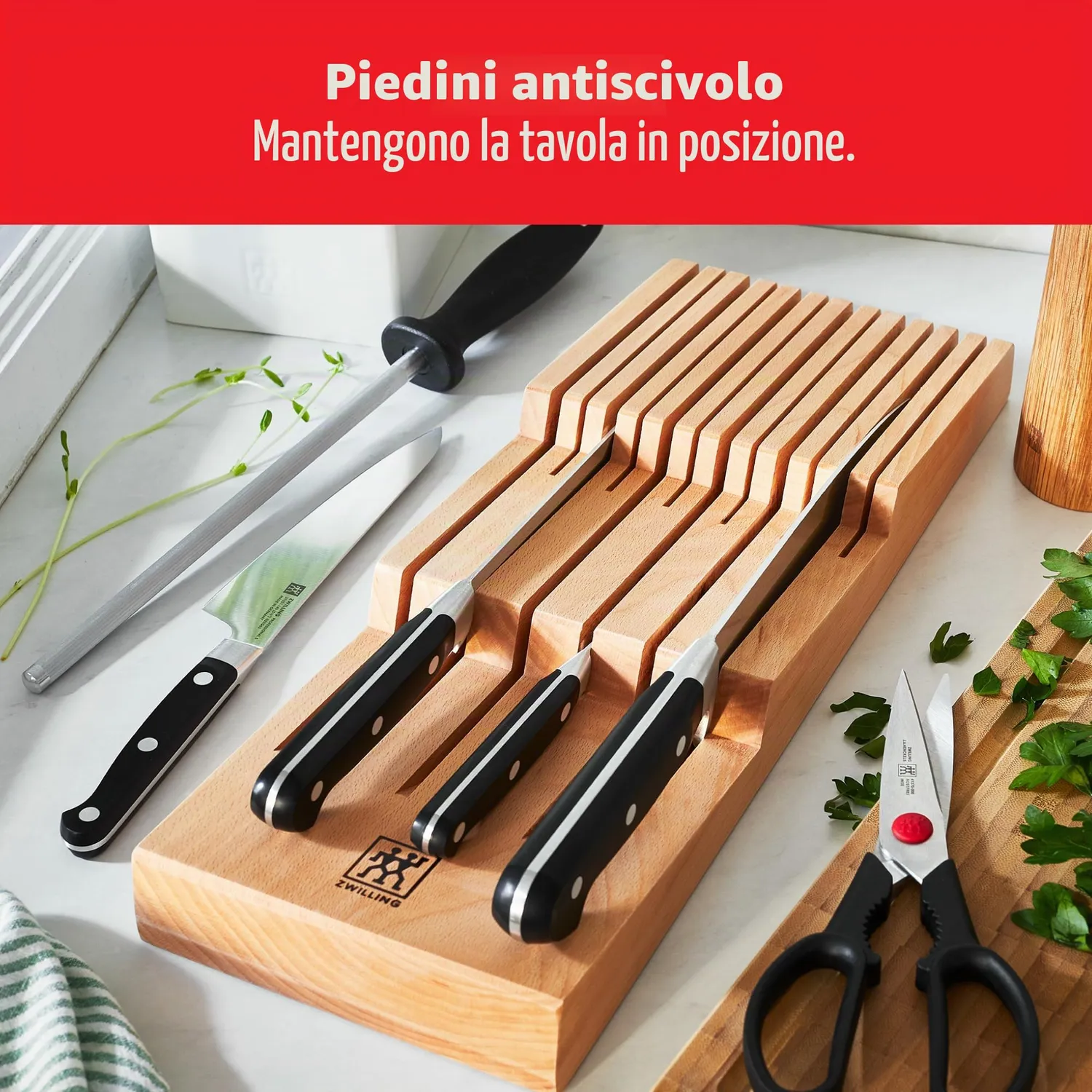 Zwilling Vassoio Portacoltelli Cassetto Legno 12 Scomparti