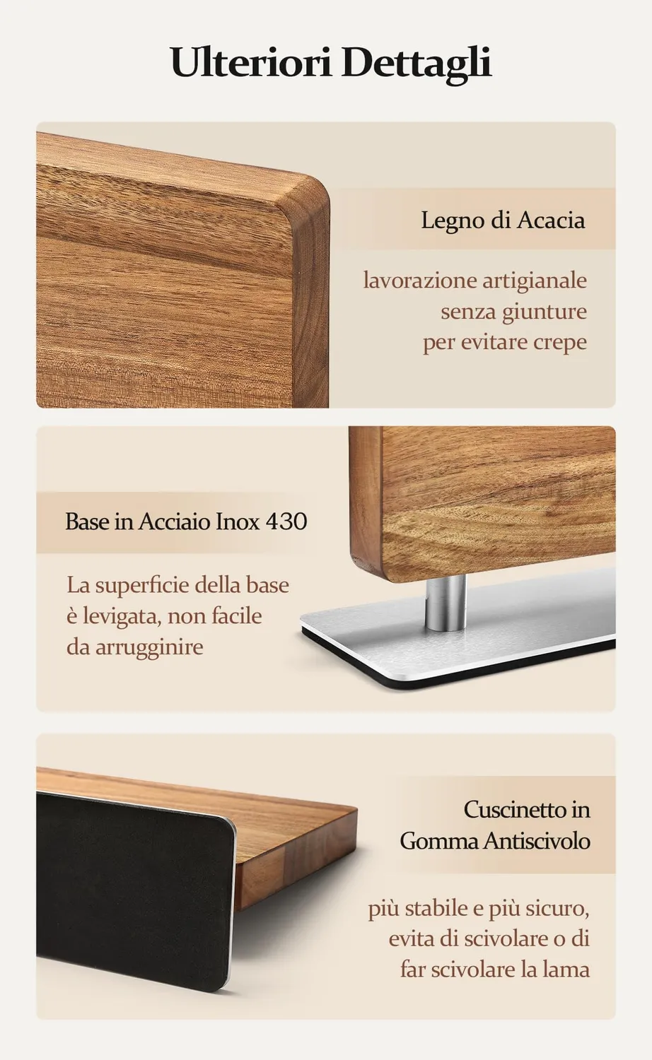 Hezhen ceppo portacoltelli magnetico girevole acacia doppia faccia
