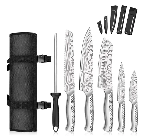 MOSFiATA Set 7 Coltelli Santoku 5Cr13MoV con Borsa Viaggio
