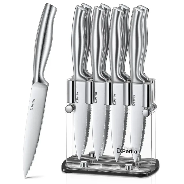 D.Perlla set coltelli bistecca 9 pezzi seghettati inox