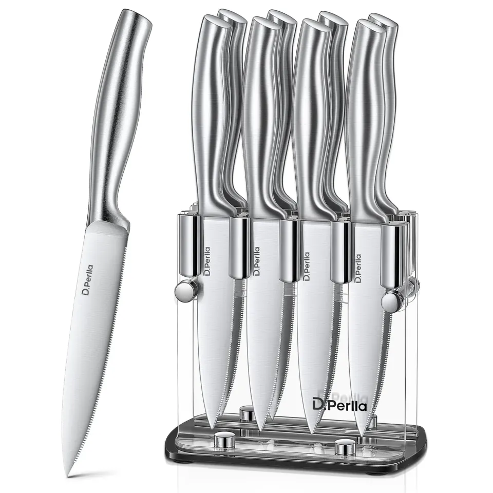 D.Perlla set coltelli bistecca 9 pezzi seghettati inox