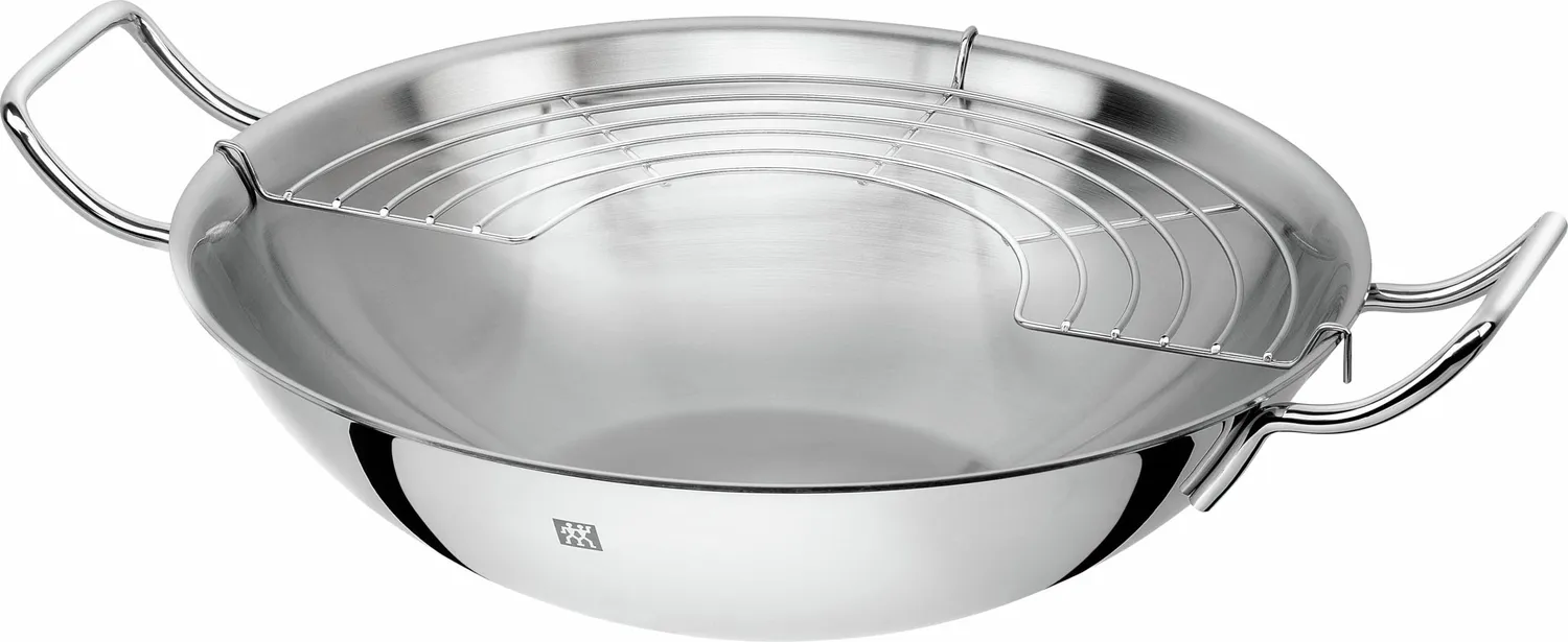 Zwilling Plus Wok Acciaio 32 cm con Coperchio e Griglia Induzione