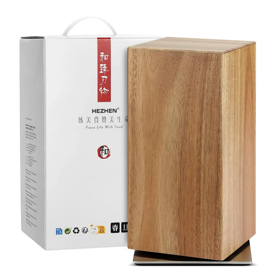 Hezhen ceppo portacoltelli magnetico girevole 360° acacia