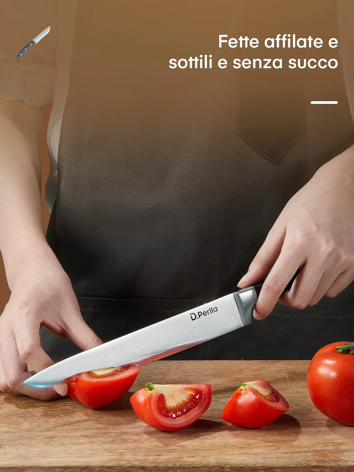 D.Perlla set coltelli cucina 6 pezzi acciaio ceppo legno