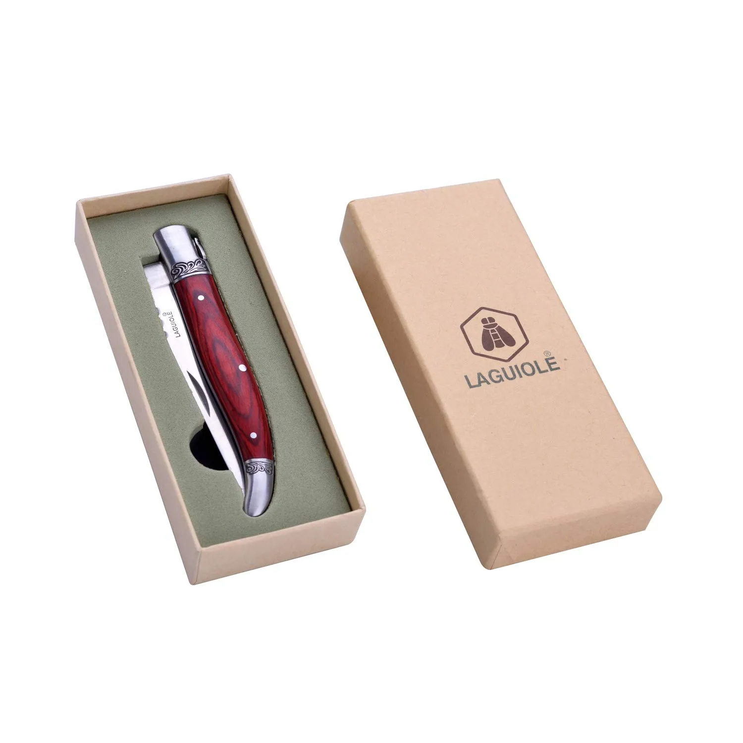 Laguiole en Aubrac coltello pieghevole legno rosso inox