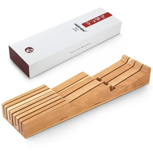 HEZHEN Portacoltelli Cassetto Legno Ciliegio 7 Posti