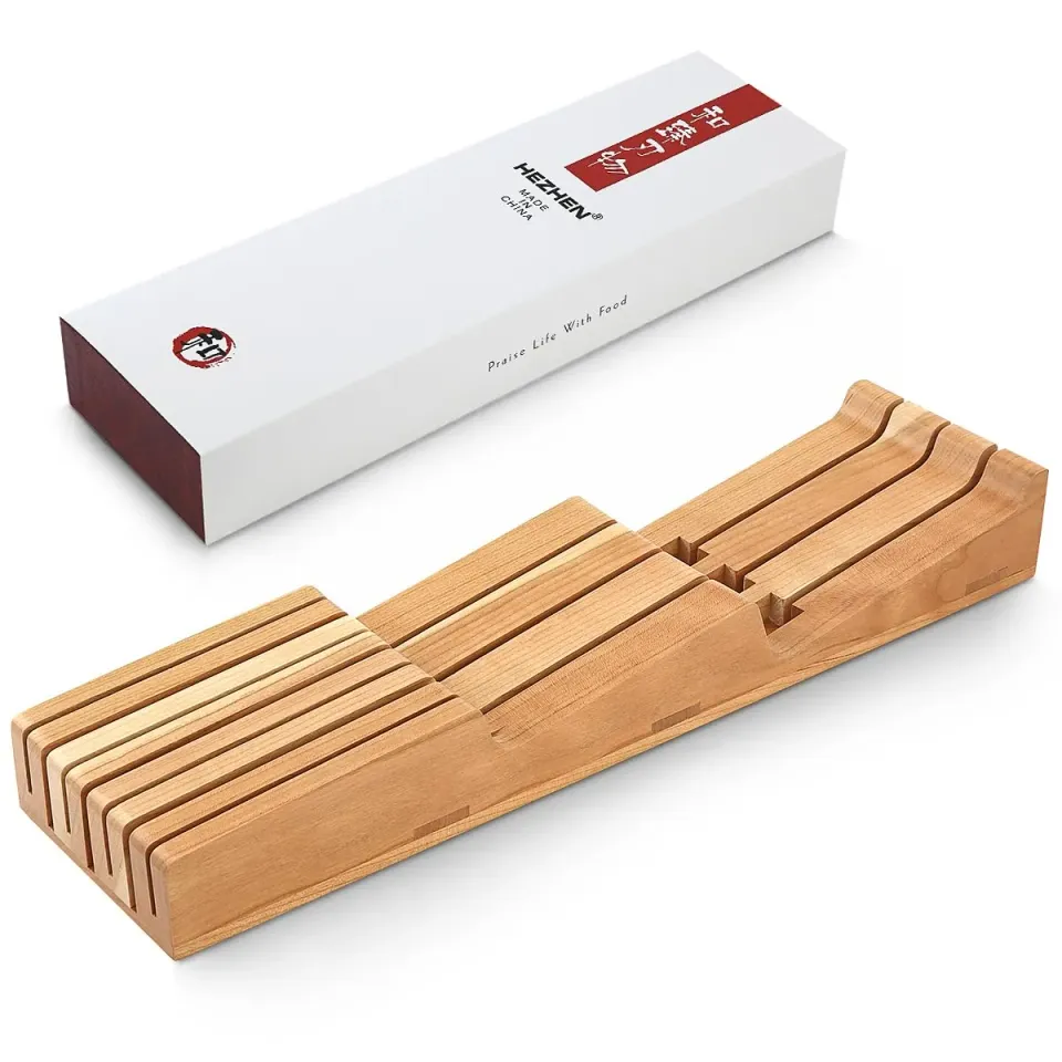 HEZHEN Portacoltelli Cassetto Legno Ciliegio 7 Posti