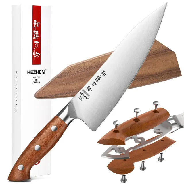 HEZHEN 21 cm coltello da chef acciaio tedesco con fodero