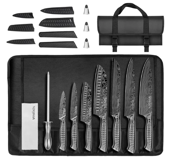 MOSFiATA Set 12 Coltelli Giapponesi con Borsa Oxford Grigia