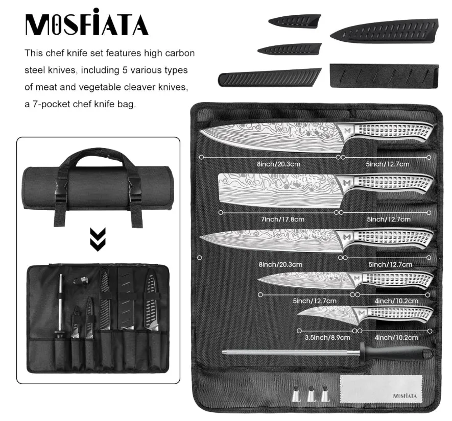 MOSFiATA Set Coltelli 10 Pezzi Giapponese con Borsa Oxford