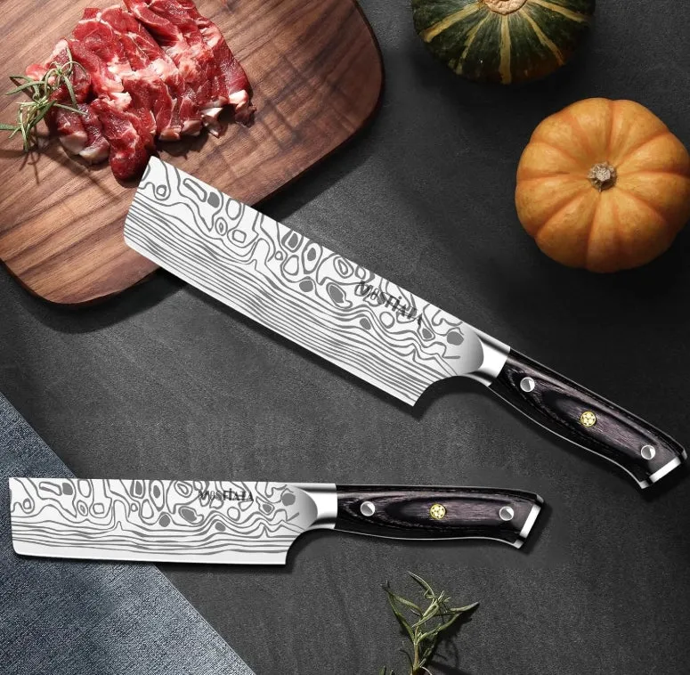 MOSFiATA Set Coltelli Nakiri 7" e 5,5" Acciaio Tedesco