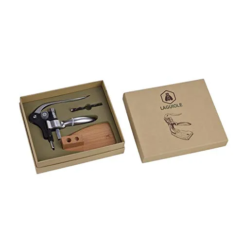 Laguiole en Aubrac cavatappi leva base legno 15 cm argento
