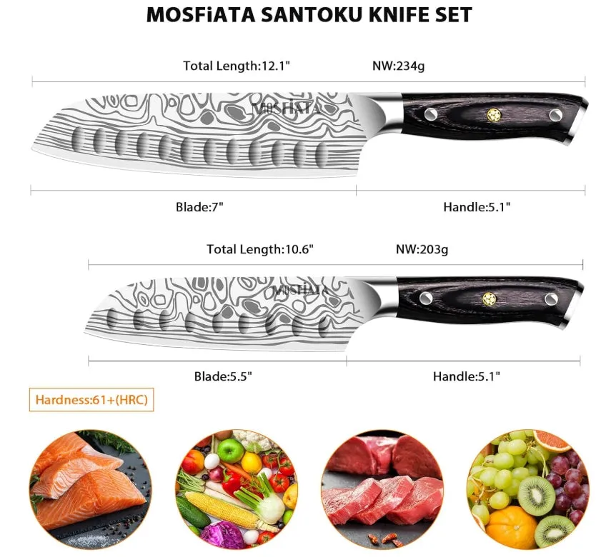 MOSFiATA Set 2 Santoku 7 e 5.5 Pollici Acciaio Tedesco