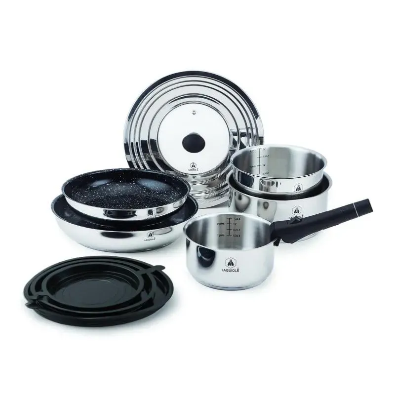 Laguiole en Aubrac Set Cucina 10 Pezzi Pentole Argento Antiaderenti