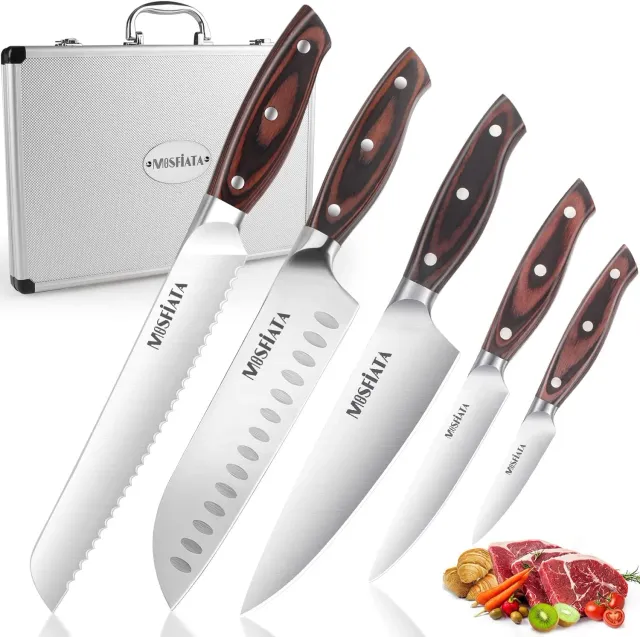 MOSFiATA Set 5 Coltelli Cucina Acciaio Chef Pane Verdure