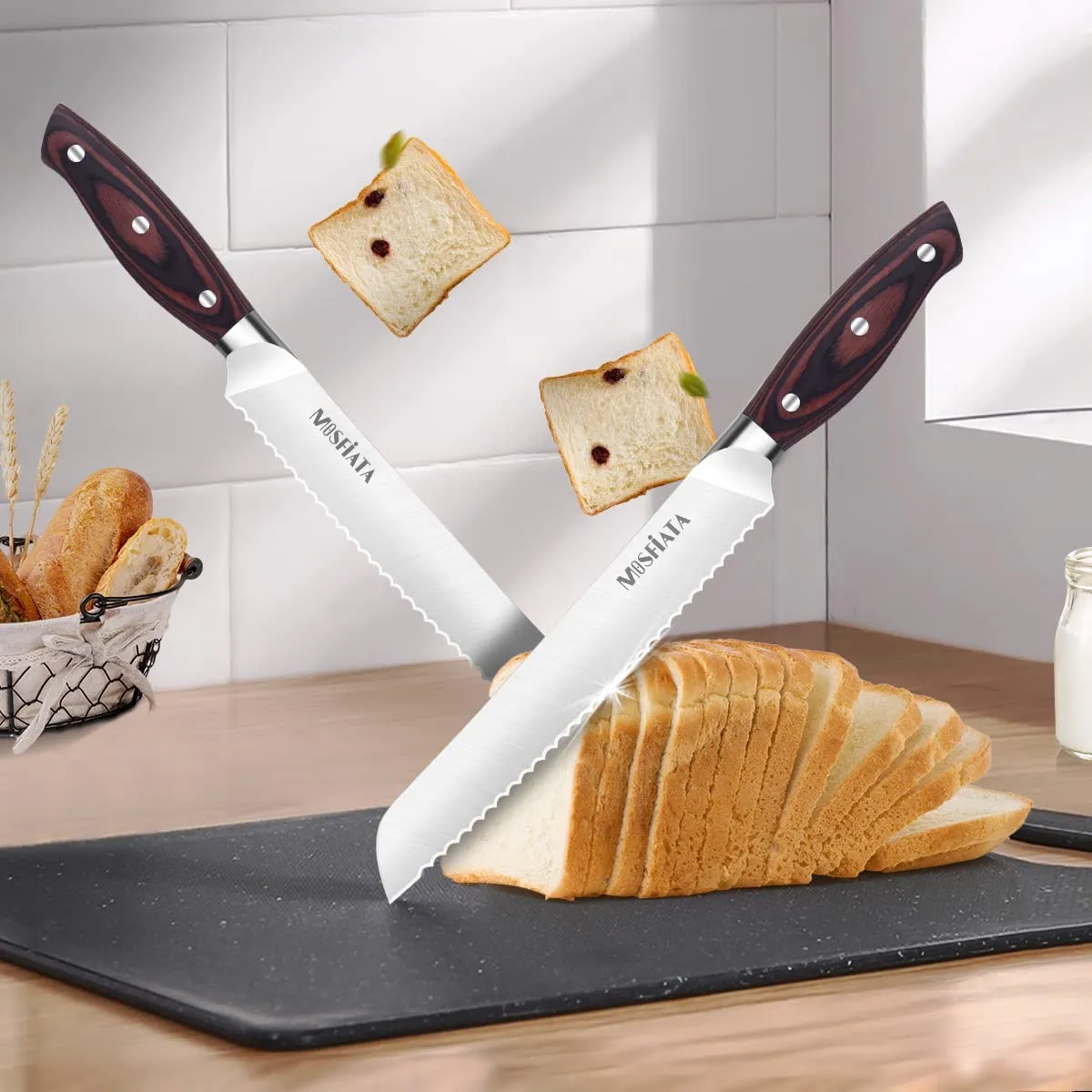MOSFiATA Set 5 Coltelli Cucina Acciaio Chef Pane Verdure