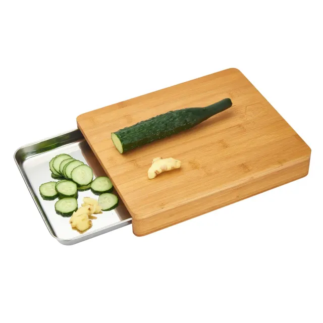 Laguiole en Aubrac tagliere bambù con cassetto acciaio 32 cm