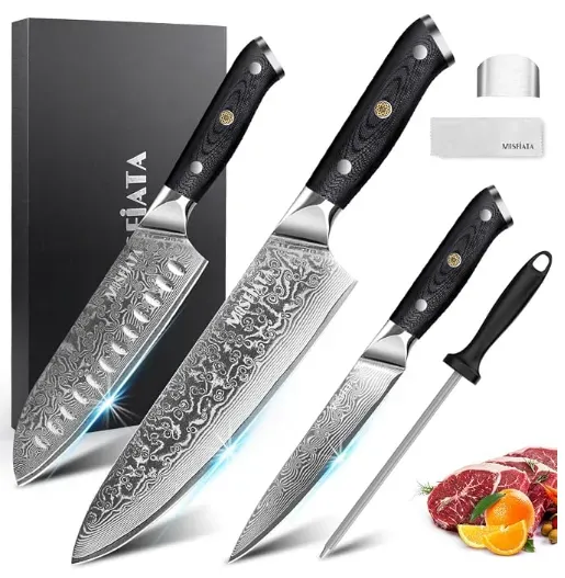 MOSFiATA Set 3 Coltelli Damasco VG-10 Chef Santoku