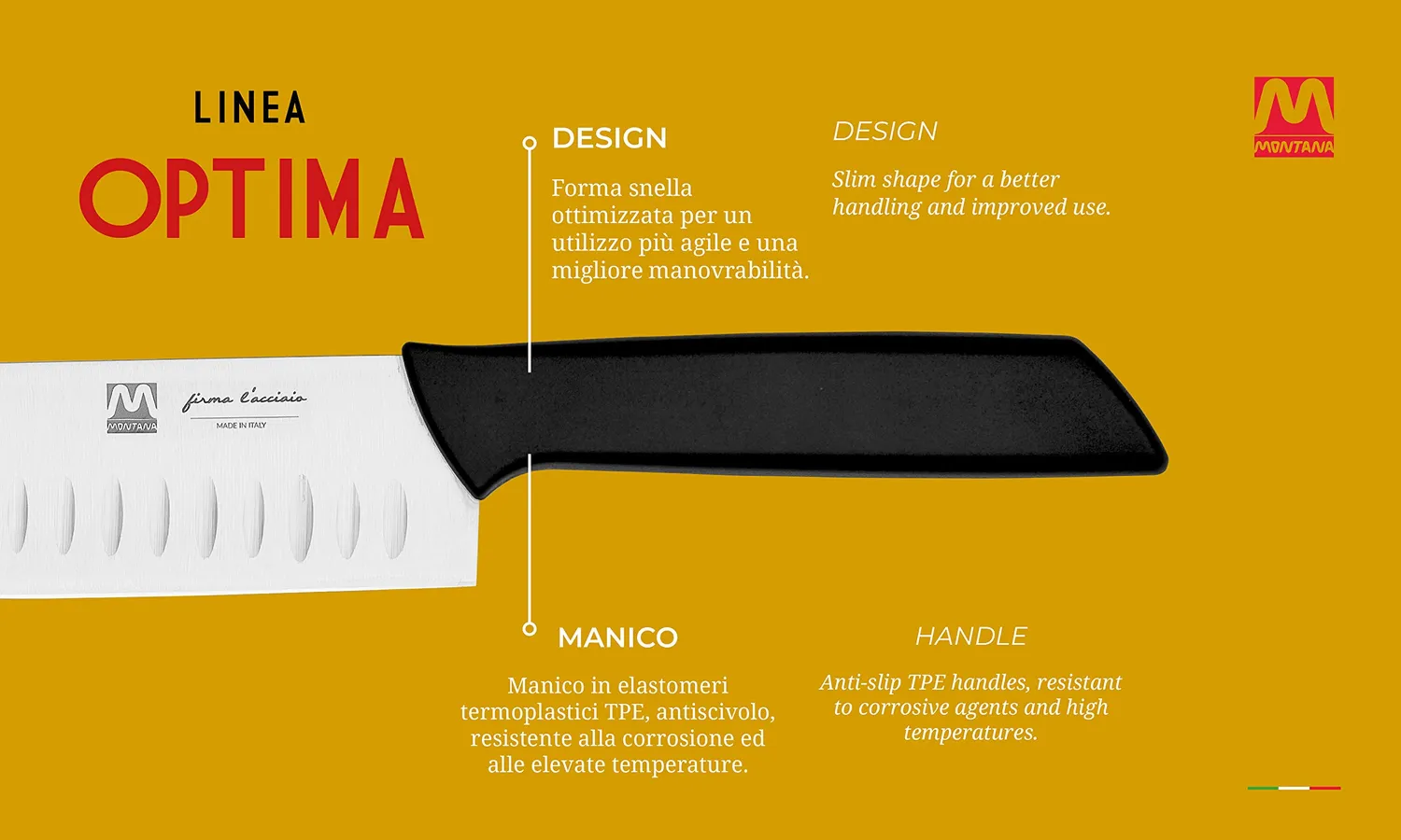 Montana Optima Coltello Santoku Alveolato 18 cm