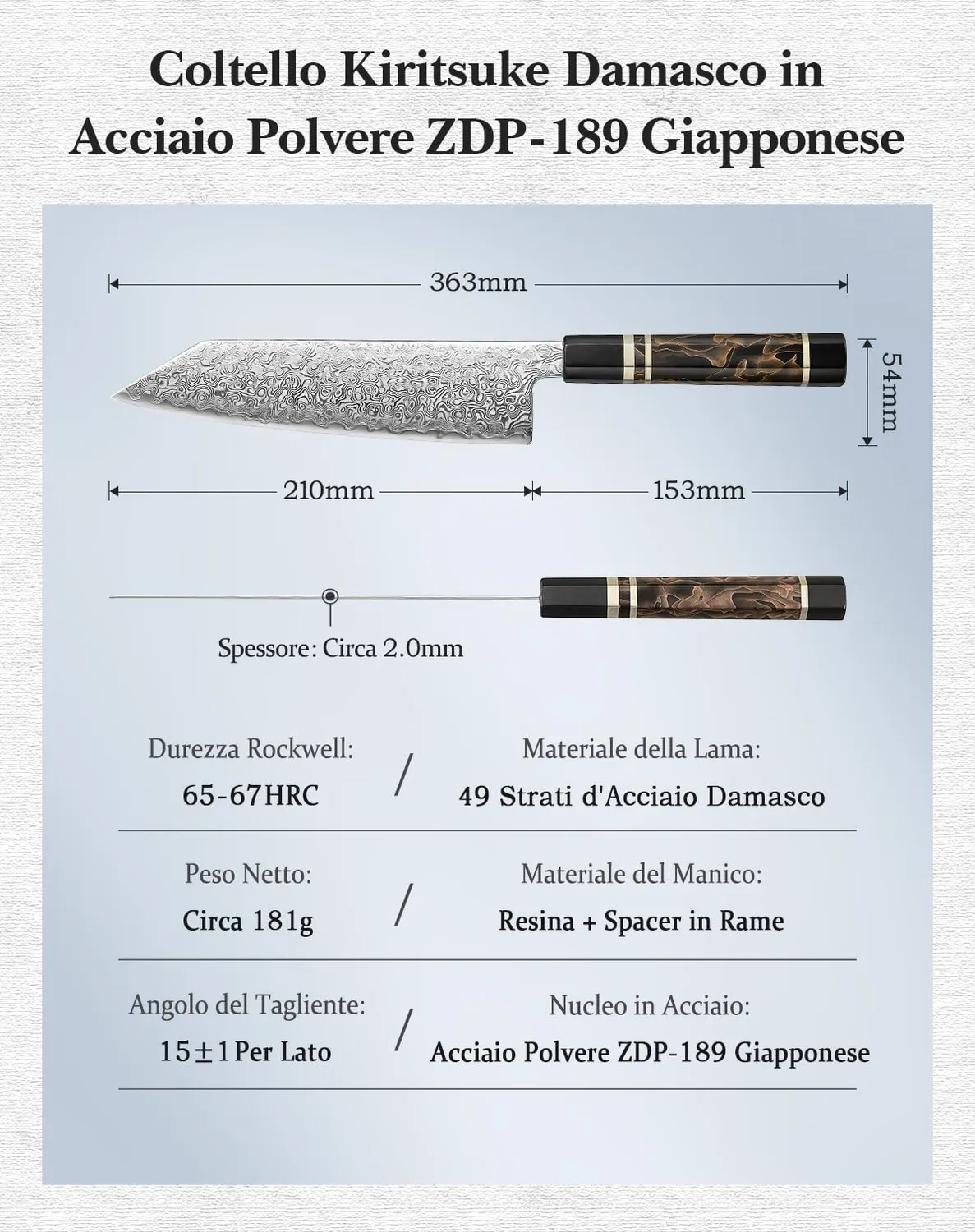 HEZHEN ZDP-189 Kiritsuke Coltello Chef Damasco 65 HRC