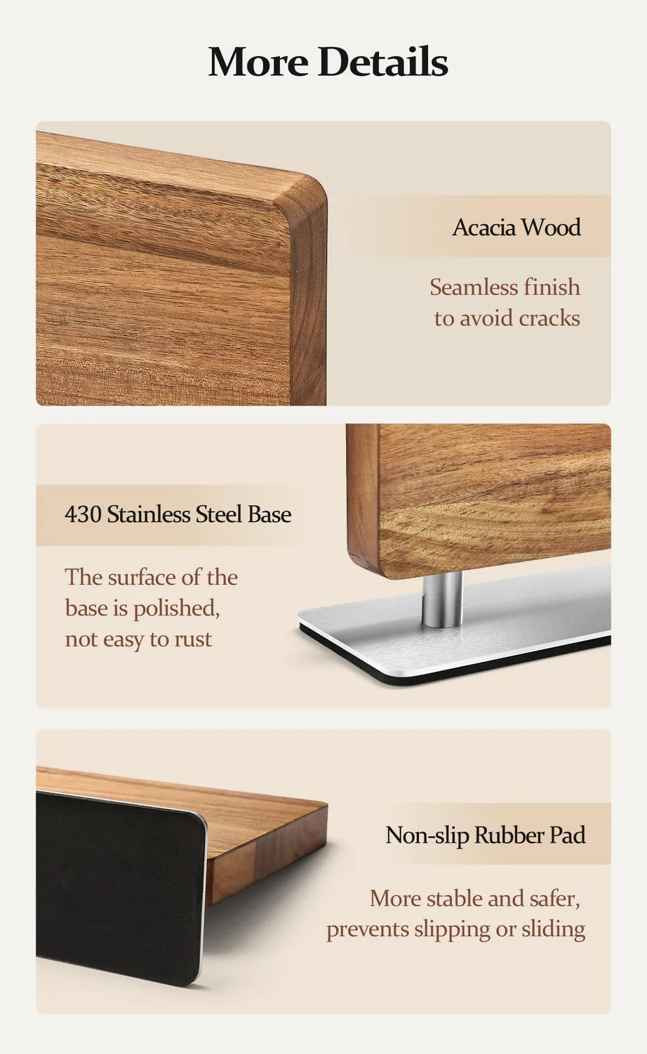 Hezhen ceppo magnetico doppia faccia acacia senza coltelli