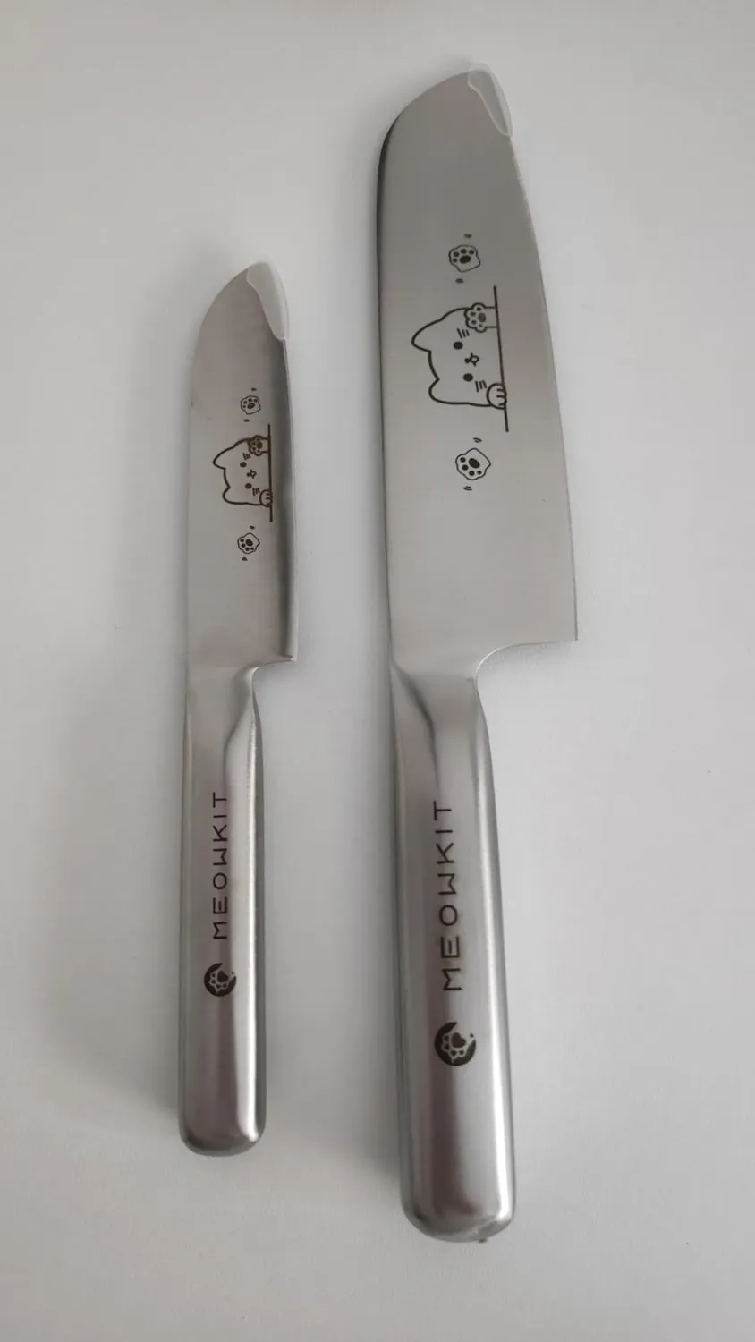 Meowkit Set Coltelli 2 Pezzi Santoku Gatto Inox