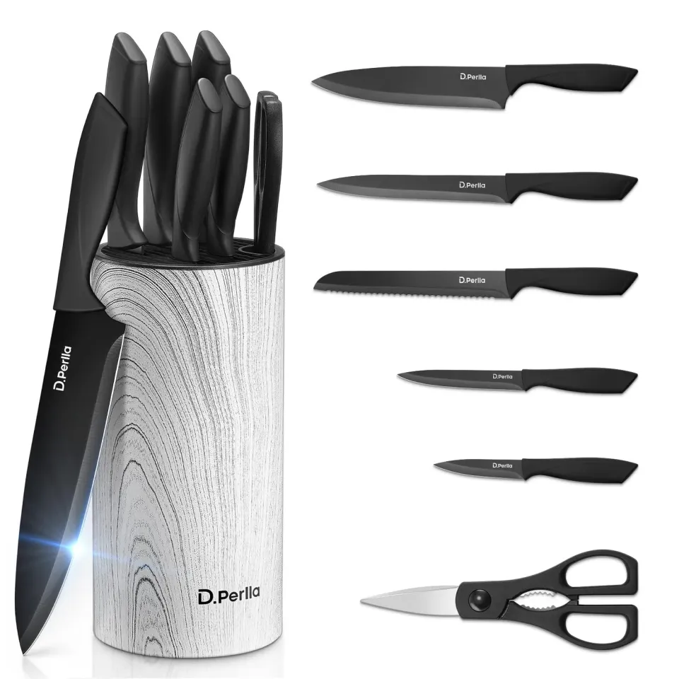 D.Perlla set coltelli cucina 7 pezzi nero acciaio inox