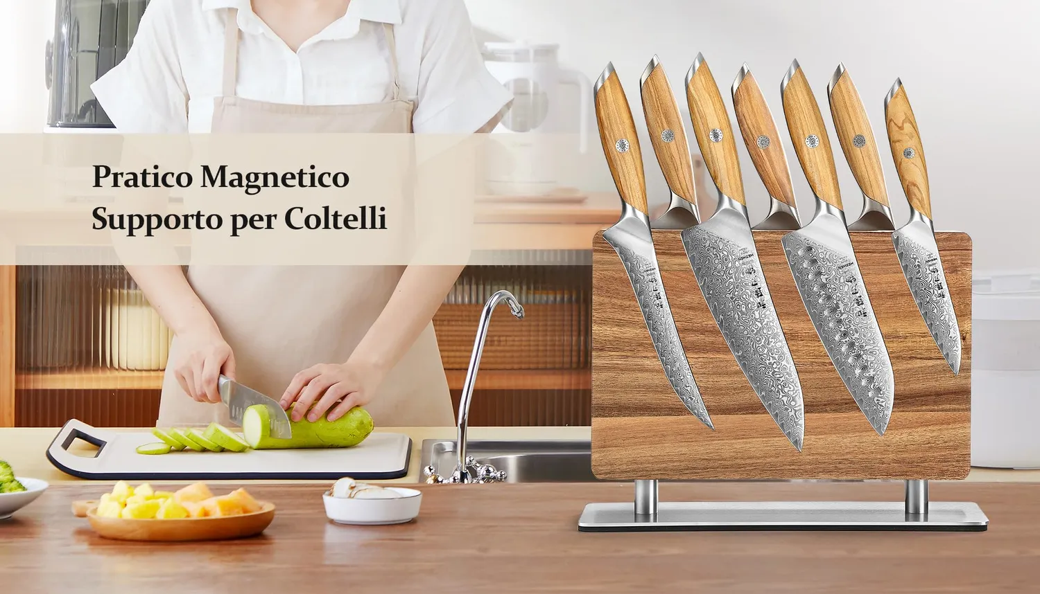 Hezhen ceppo portacoltelli magnetico girevole acacia doppia faccia