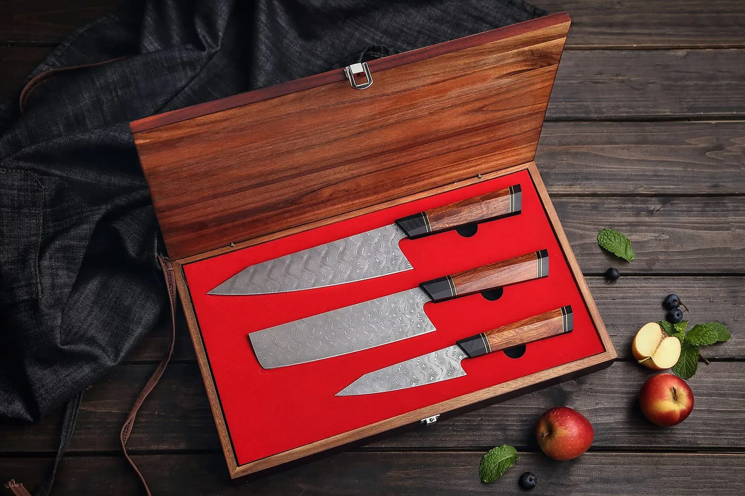 Hezhen set 3 coltelli Damasco 110 strati manico ottagonale