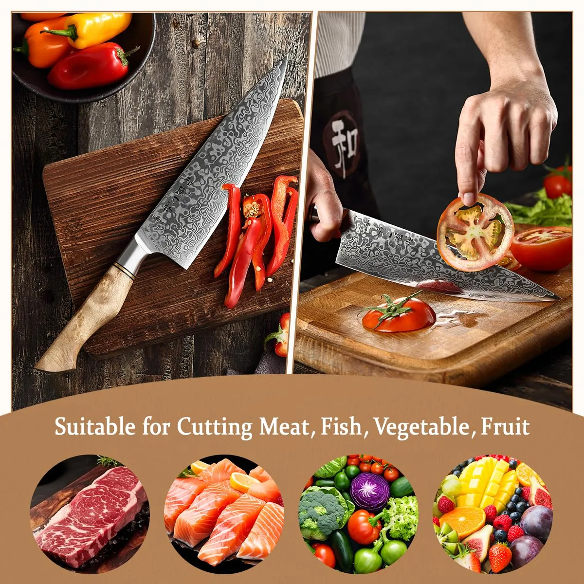Hezhen Master Chef 21 cm Damasco 67 Strati Legno