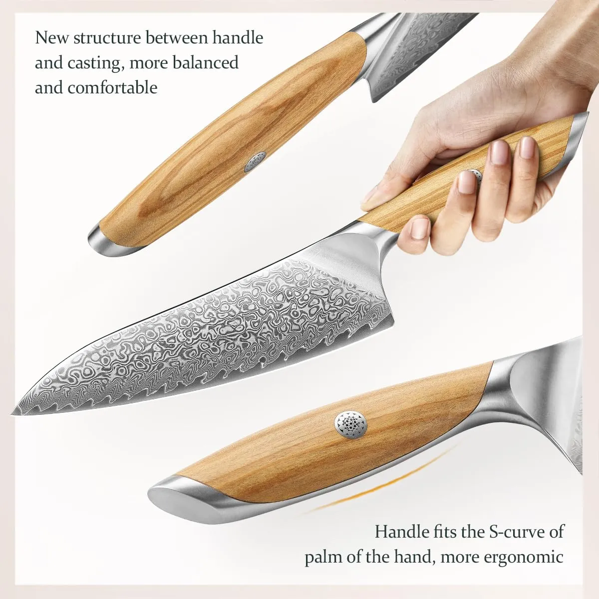 HEZHEN Damasco Set Coltelli Cucina 5 Pezzi Ulivo