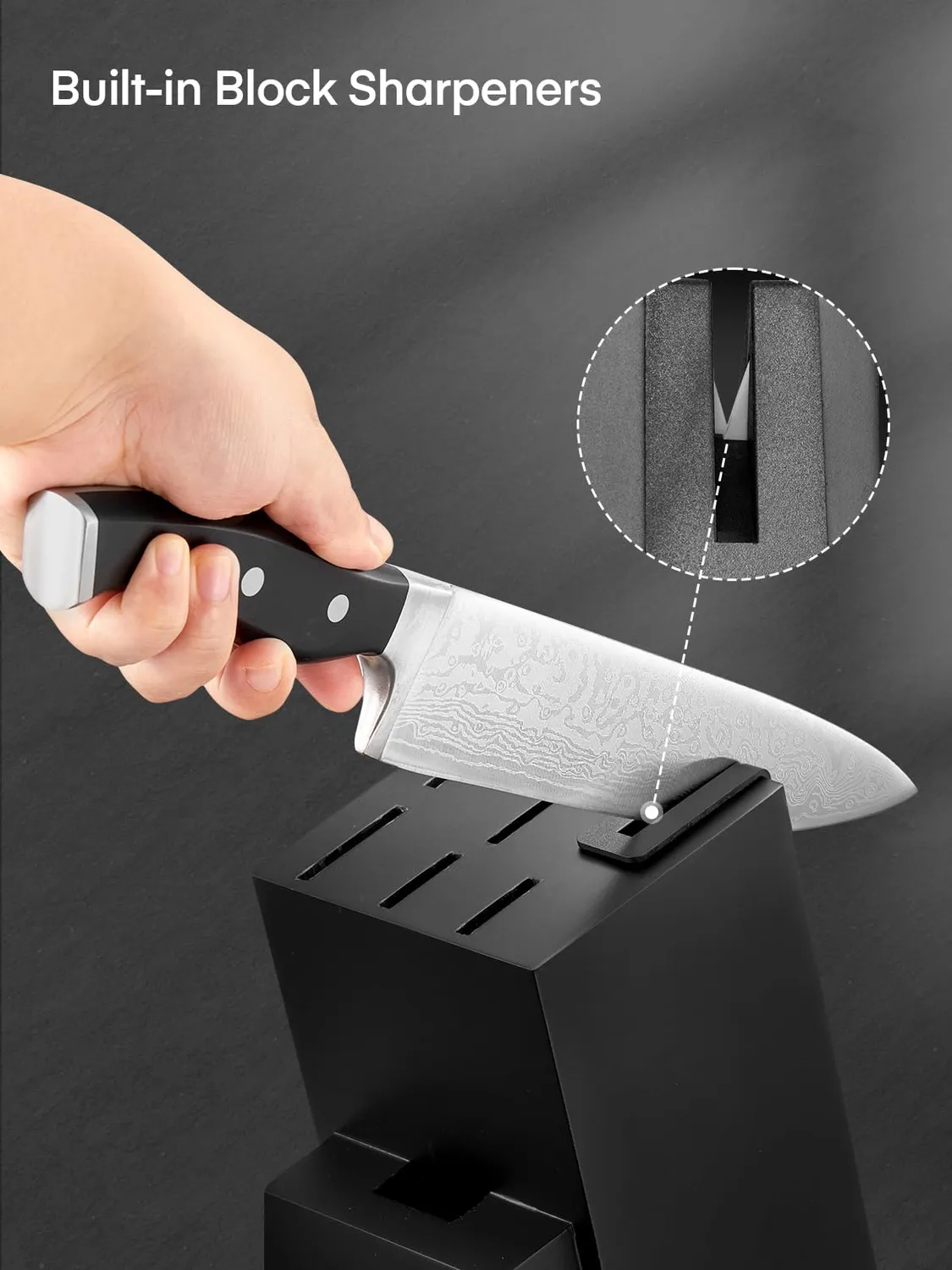 D.Perlla set coltelli cucina 7 pezzi ceppo nero autoaffilante