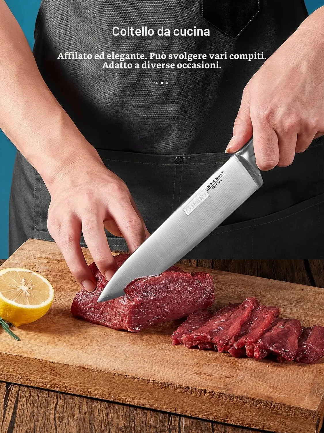 D.Perlla set coltelli cucina 14 pezzi acciaio con ceppo