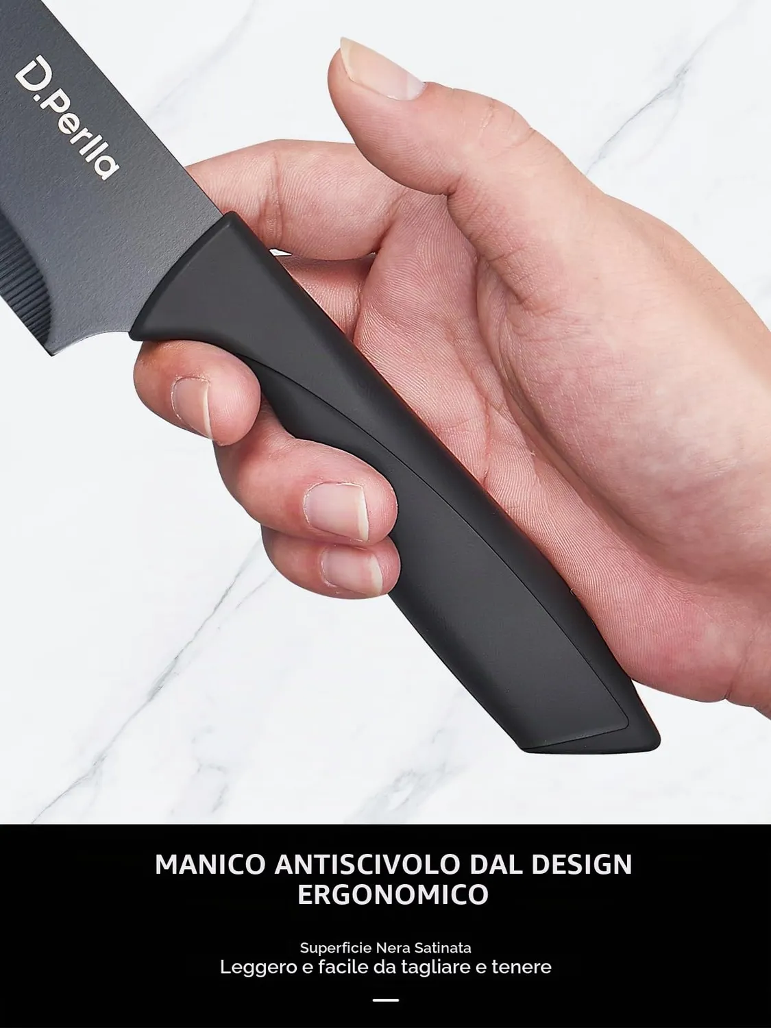 D.Perlla set coltelli cucina 7 pezzi nero acciaio inox