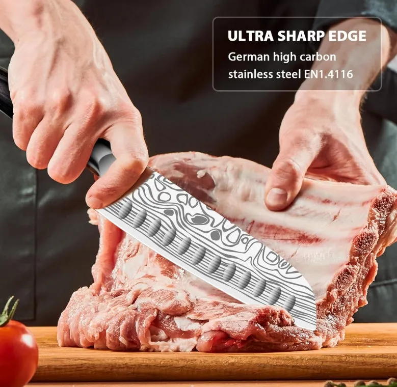 MOSFiATA Set 2 Santoku 7 e 5.5 Pollici Acciaio Tedesco