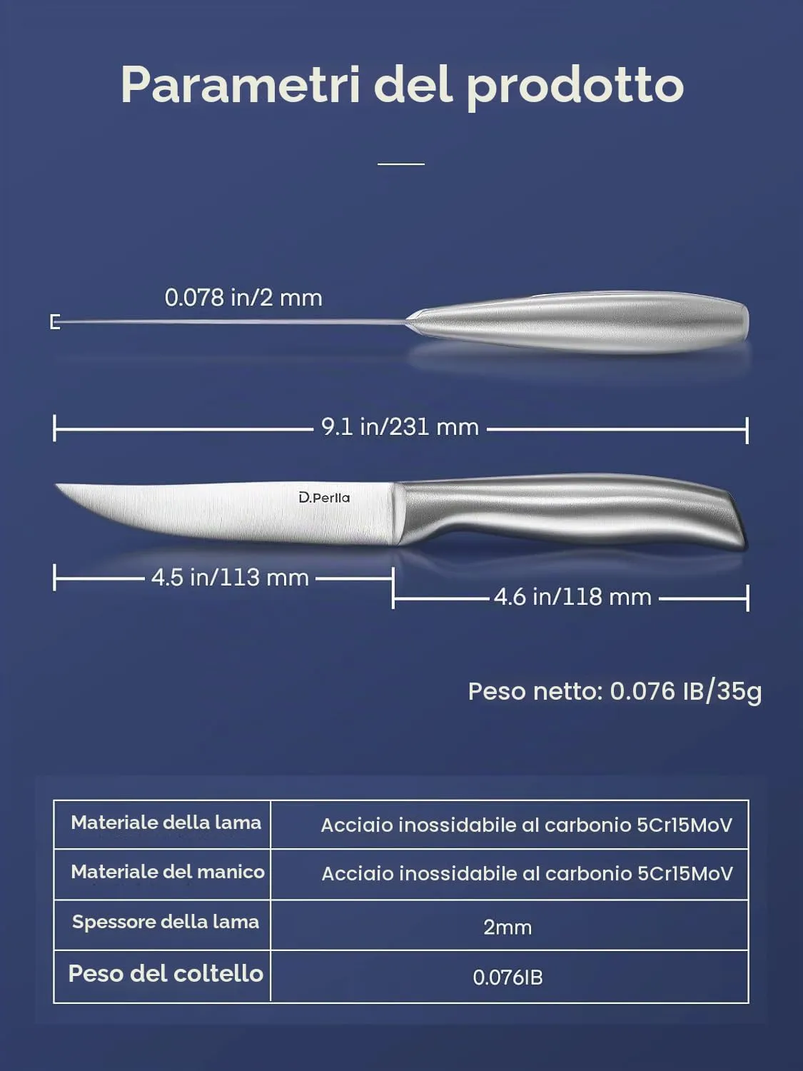 D.Perlla coltelli bistecca 6 pezzi lama liscia inox