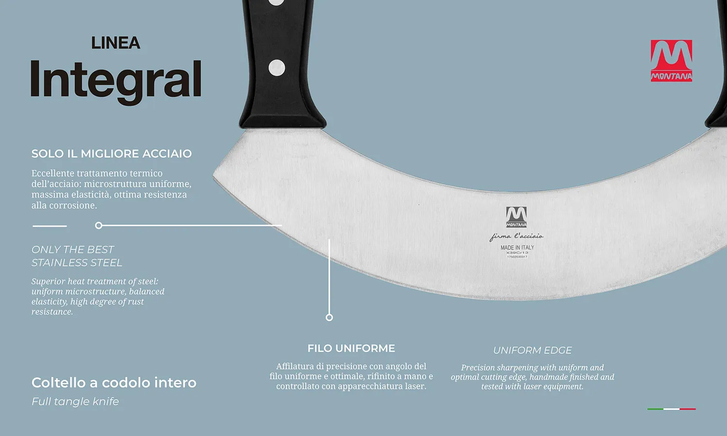 Montana Integral mezzaluna cucina 25 cm acciaio inox