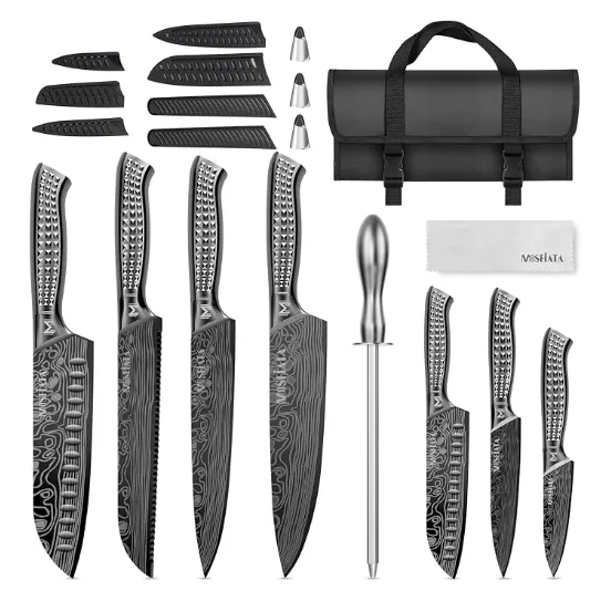 MOSFiATA Set 12 Coltelli Giapponesi con Borsa Oxford Grigia