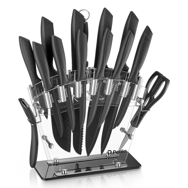 D.Perlla set coltelli 16 pezzi antiaderenti nero acrilico