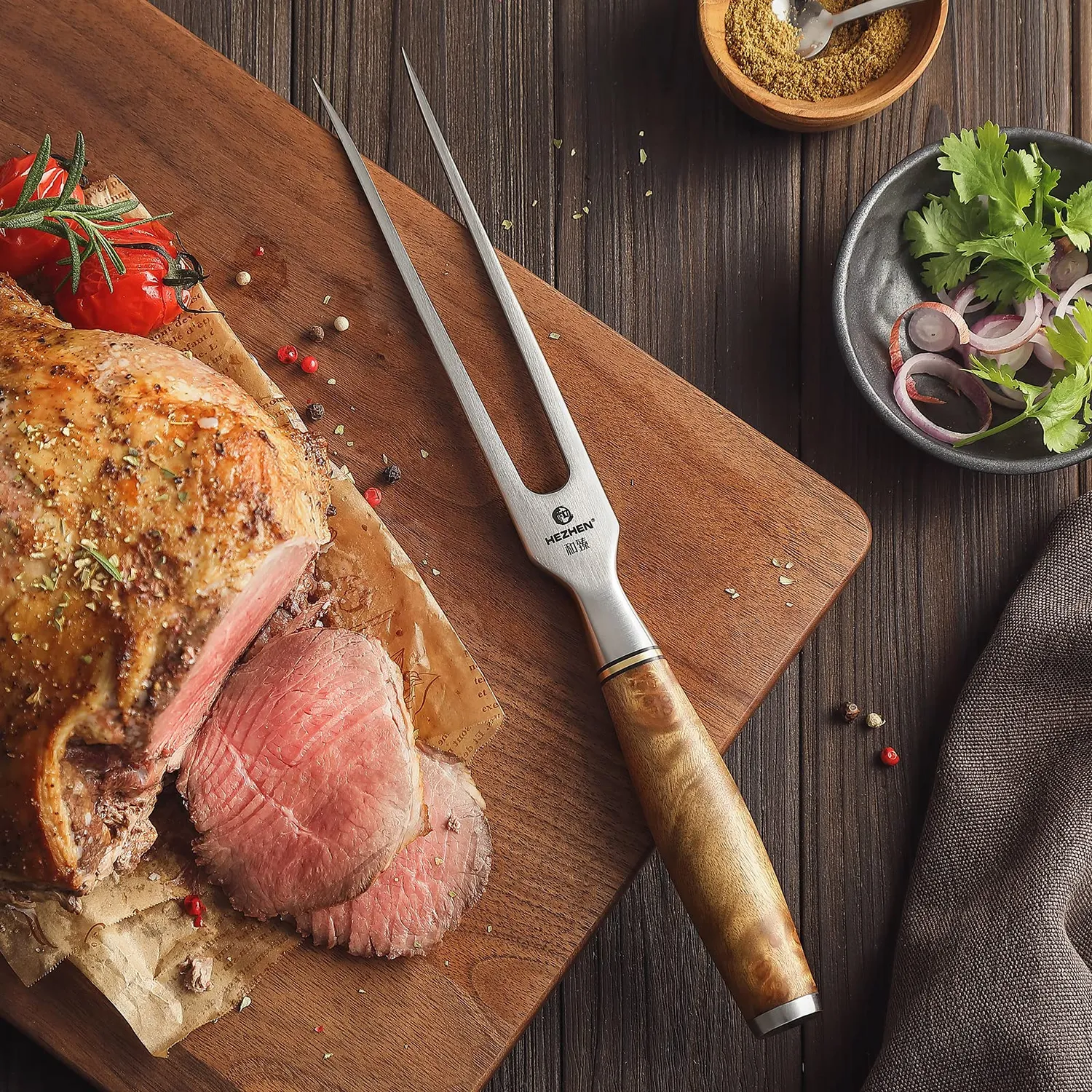 Hezhen Forchetta Carne Acciaio 29,8 cm Manico Legno
