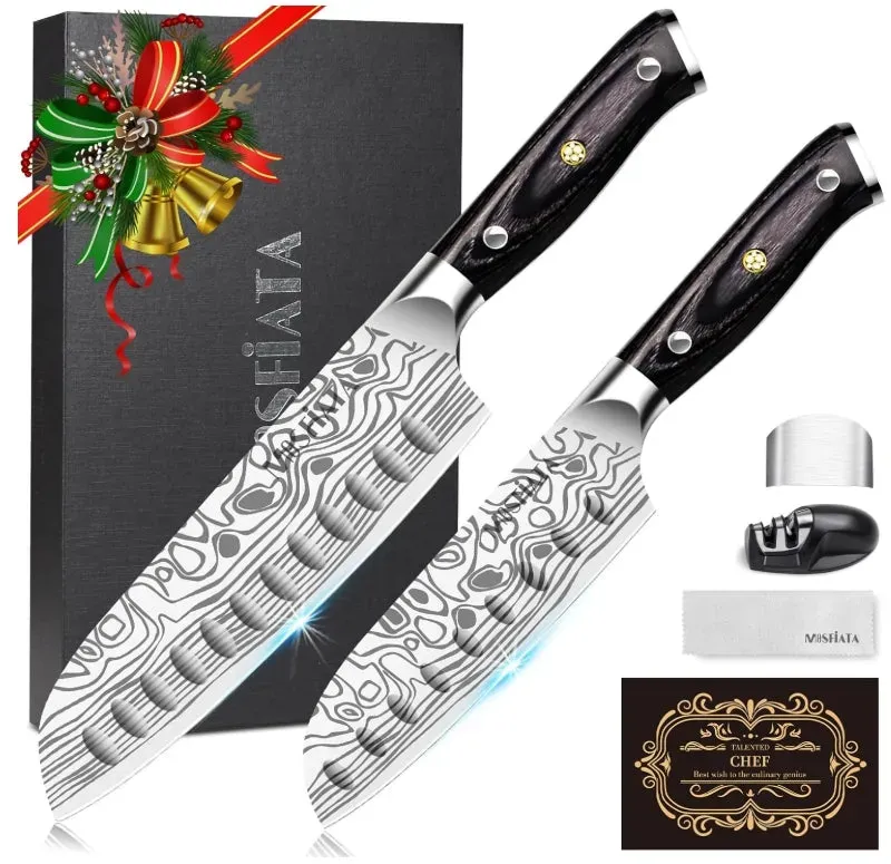 MOSFiATA Set 2 Santoku 7 e 5.5 Pollici Acciaio Tedesco