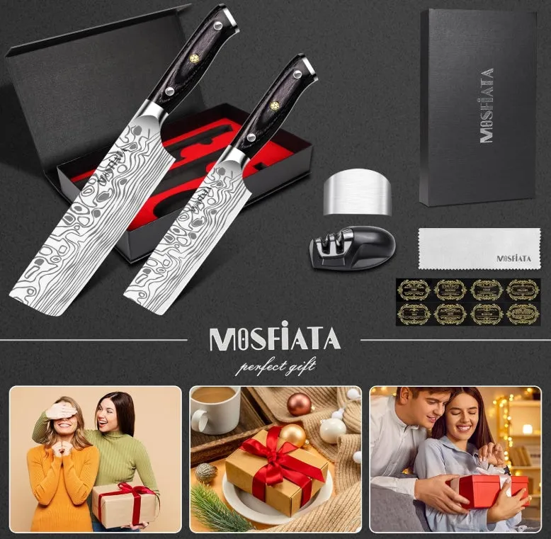 MOSFiATA Set Coltelli Nakiri 7" e 5,5" Acciaio Tedesco