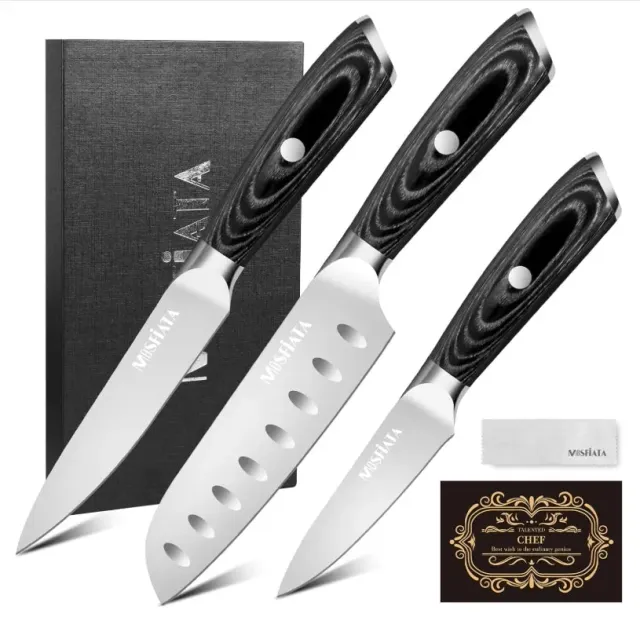 MOSFiATA set 3 coltelli cucina santoku acciaio tedesco