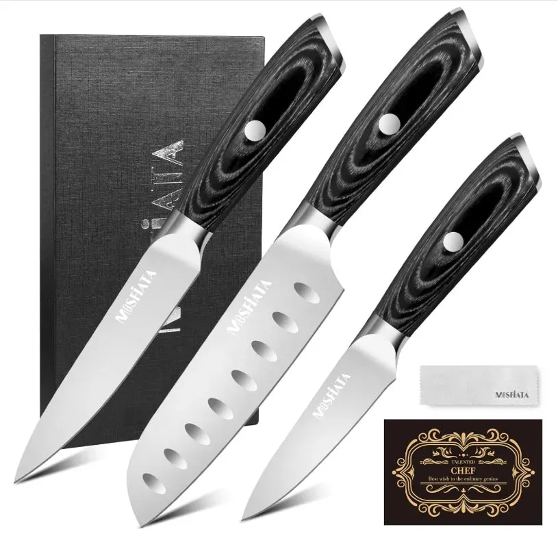 MOSFiATA set 3 coltelli cucina santoku acciaio tedesco
