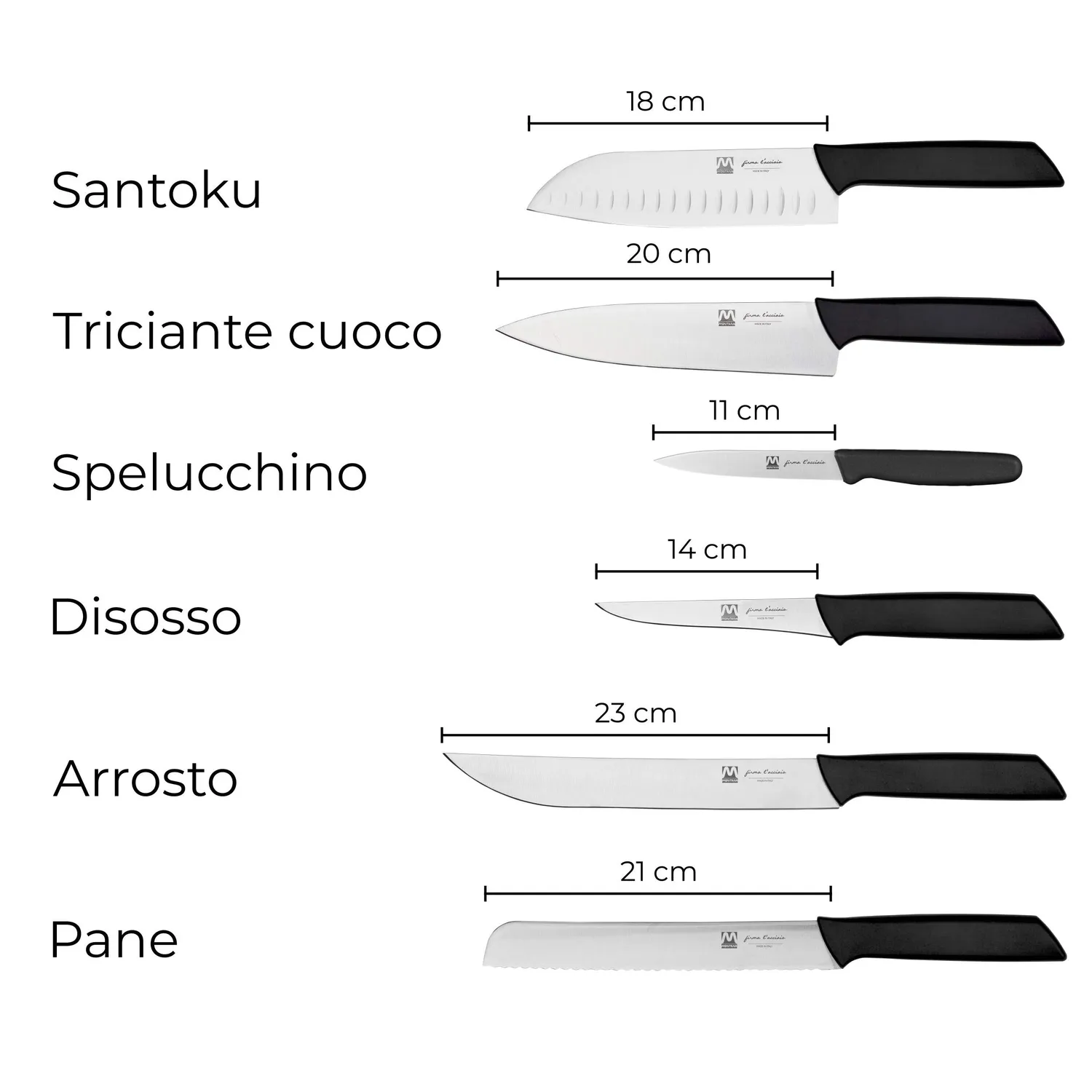 Montana Blu Optima Set Coltelli Cucina 6 Pezzi con Rotolo Acciaio