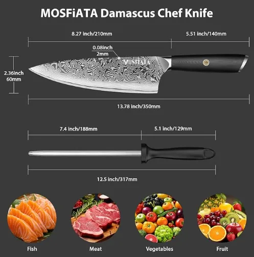 MOSFiATA Damascus Chef 8" VG10 Manico G10 67 Strati