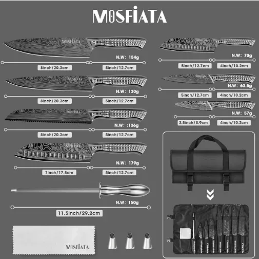 MOSFiATA Set 12 Coltelli Giapponesi con Borsa Oxford Grigia