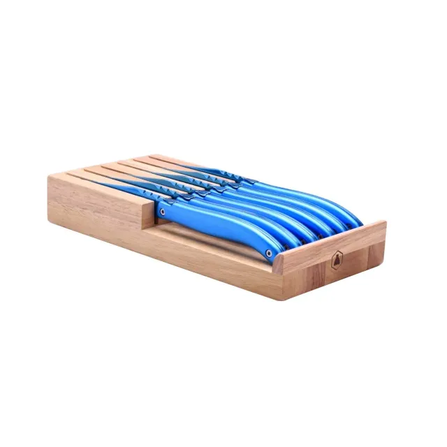 Laguiole en Aubrac coltelli tavola blu 6 pezzi con supporto